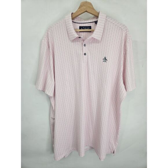 Original Penguin Performance Polo Shirt Pink Stripped Size 2XL Moisture Wicking - Picture 1 of 4